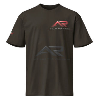 Camiseta negra de manga corta para hombre con logo AR y frase 'We Are The Vision' en el pecho.