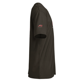 Camiseta de manga corta para hombre color negro vintage vista lateral, logo pequeño en la manga