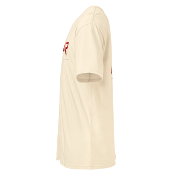 Camiseta premium manga corta para hombre color blanco vintage vista lateral.