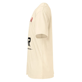 Camiseta premium de manga corta para hombre color blanco vintage, vista lateral.