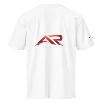 Camiseta blanca de manga corta para hombre con logo AR rojo en la espalda
