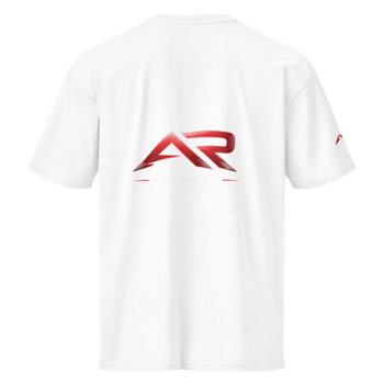Camiseta blanca de manga corta para hombre con logo AR rojo en la espalda