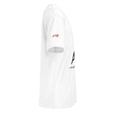 Camiseta blanca premium para hombre, manga corta, logo AR rojo en la manga derecha.