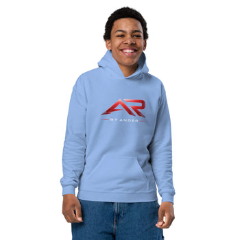 Sudadera azul claro juvenil con capucha y logo AR By Ander rojo en el pecho
