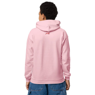Sudadera juvenil rosa claro con capucha y logo AR en la espalda, vista trasera