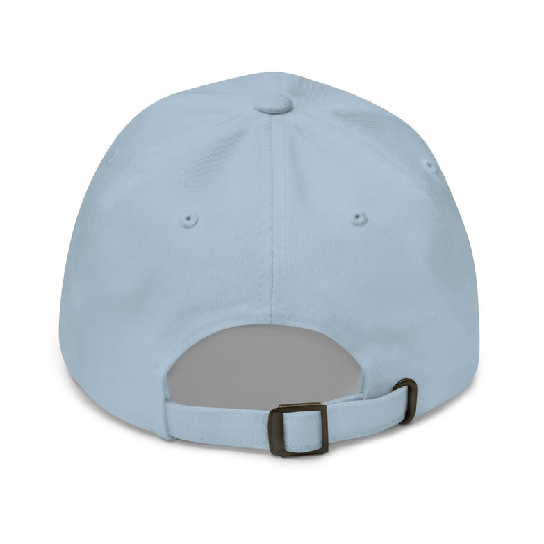 Gorra tipo dad hat azul claro vista trasera con cierre ajustable metálico