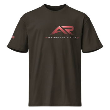 Camiseta negra de manga corta para hombre con logo AR y texto 'We Are The Vision' en el pecho