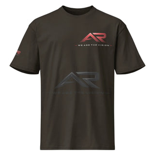 Camiseta negra de manga corta para hombre con logo AR y frase 'We Are The Vision' en el pecho.