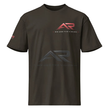 Camiseta negra de manga corta para hombre con logo AR y frase 'We Are The Vision' en el pecho.