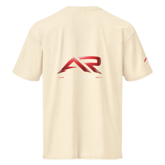 Camiseta blanca vintage de manga corta para hombre con logo AR rojo en la espalda