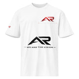 Camiseta blanca de manga corta con el logo AR y texto 'We Are The Vision' en el frente.