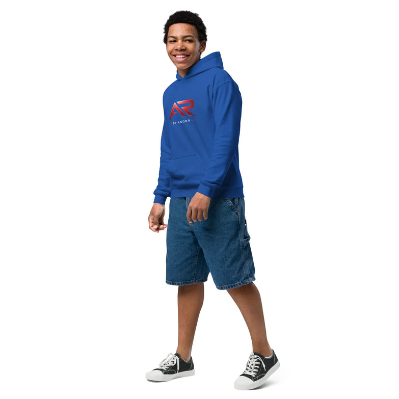 Sudadera azul con capucha para joven, estampado de logo, combinada con shorts de mezclilla